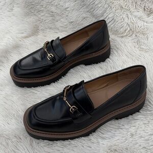 Sam Edelman Black Loafers with Gold Buckle